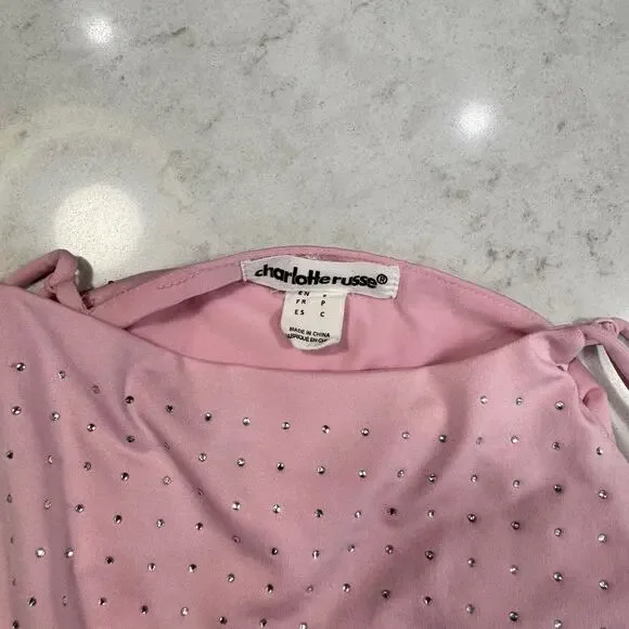 Pink Rhinestone Cami Tank Top Women's Small Y2K Barbiecore Festival Layering - Picture 14 of 16